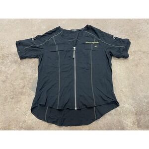 Harley-Davidson Shirt Mens Medium Black Twill Full Zip V-Neck Workwear Biker MC